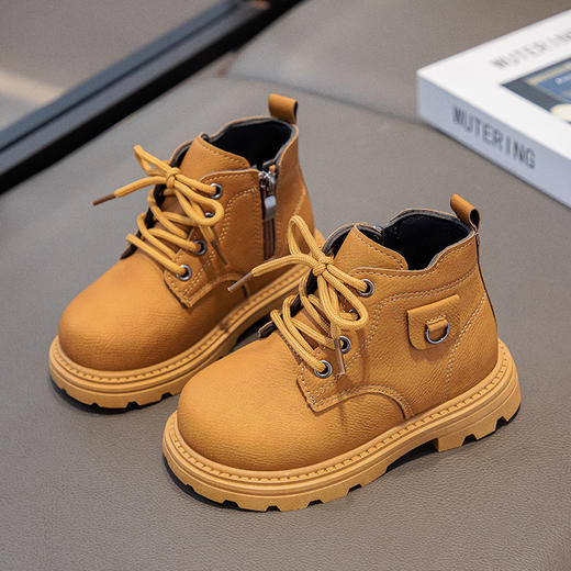 【酷炫百搭，时尚英伦风，骑士靴小黄靴~】儿童马丁靴秋冬新款 短靴英伦风时尚 女童百搭骑士靴 男童小黄靴-QQ 商品图3