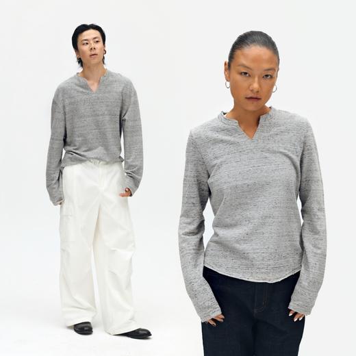 oneup散边小V领长袖T恤 商品图0