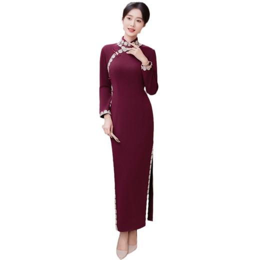 HQ-351复古新中式旗袍2024秋季新款长袖改良高档国风连衣裙年轻气质长款 商品图4