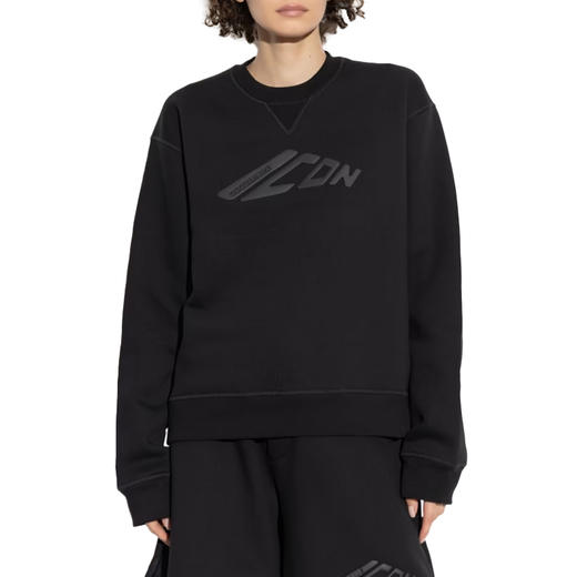 DSQUARED2 女士徽标贴花棉质圆领卫衣 黑色 S80GU0107 D25007 900 商品图1