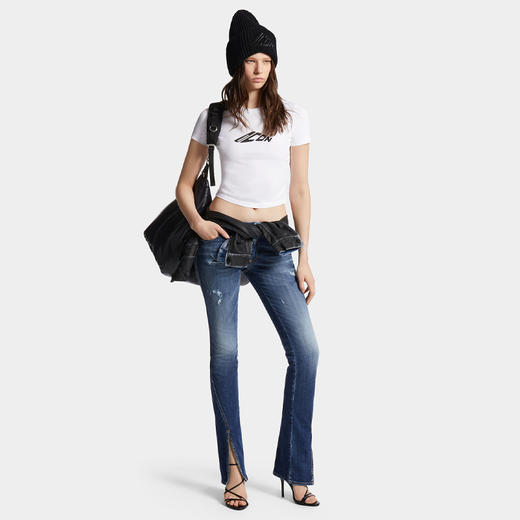 DSQUARED2 女士徽标标签小号休闲牛仔裤 蓝色 S80LA0069 S30664 470 商品图2