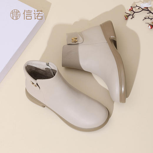 信诺女鞋真皮软底短靴女2024秋冬新款不加绒单靴中老年妈妈鞋棉鞋M868-15C 商品图3