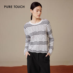 pure touch肌理感圆领针织长袖绵羊毛时尚设计感上衣2024年秋冬新