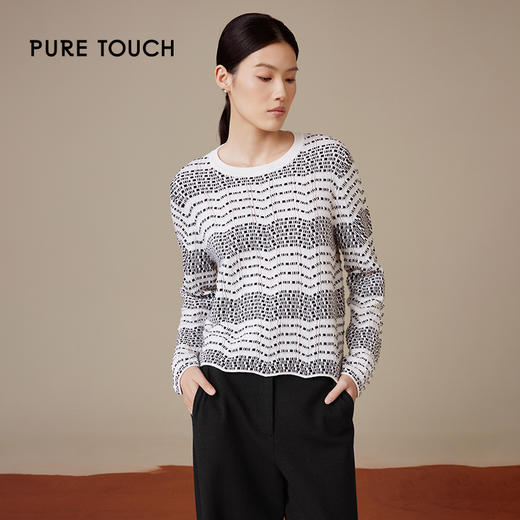 pure touch肌理感圆领针织长袖绵羊毛时尚设计感上衣2024年秋冬新 商品图0