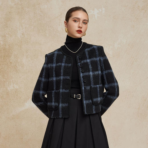 PH949斯尔丽24新款小香风格子时尚减龄小个子显瘦双面呢羊毛短大衣 商品图0