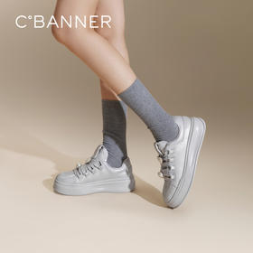 千百度厚底小白鞋女秋季休闲板鞋增高透气舒适时尚运动鞋A24476001