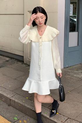 Stay2Weeks 甜美娃娃领衬衫鱼尾连衣裙套装 17300