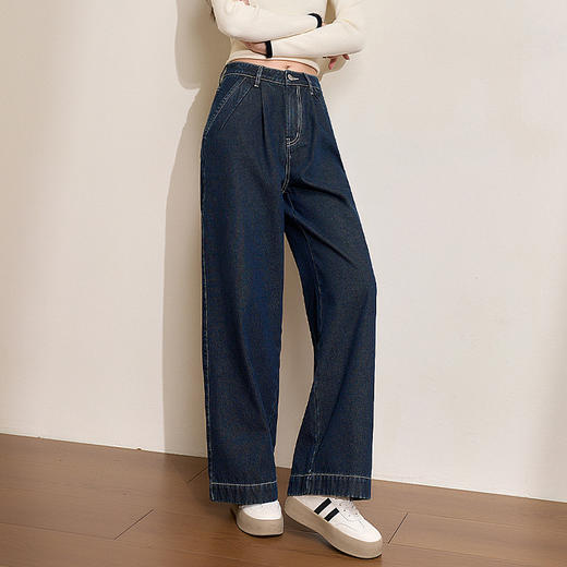 经典复古车缝线设计感水洗牛仔裤女秋季高腰显瘦加绒阔腿裤V0043667 商品图3