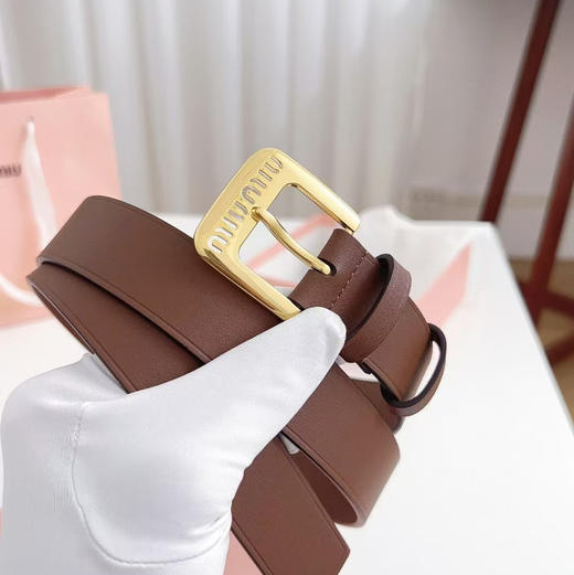 MIU MIU  缪缪 字母印花金属扣皮革腰带 棕色 宽3cm（CB） 商品图5