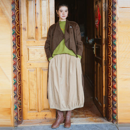 绽放旅行女装803朵/*绵羊毛慵懒垂感大翻领中长款毛呢大衣 商品图2