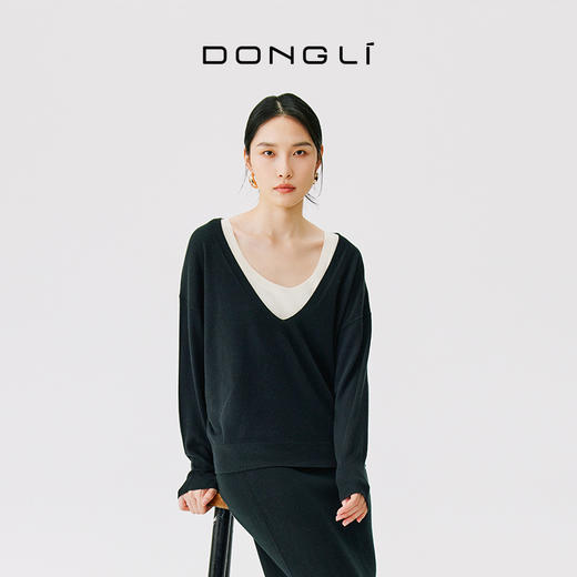 小山羊绒 东黎羊绒 女士秋冬季针织 大V领羊绒纯色宽松简约   DWBS4671AN 商品图4
