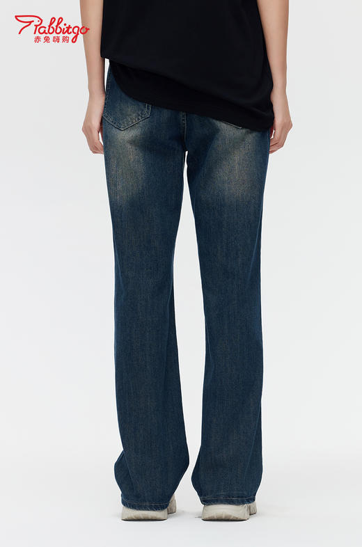 赤兔嗨购美式复古水洗高腰微喇裤女2024新款显瘦垂感阔腿裤女拖地裤女 商品图4