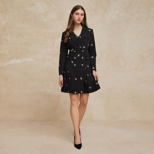 PH801斯尔丽2024秋冬新款风衣式连衣裙长袖下摆百褶绣花时尚减龄气质款 商品图3