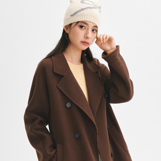 【严选】诗凡黎山羊绒毛呢外套2024年冬季新款赫本风优雅千金感双面呢大衣SF7170401D 商品图2