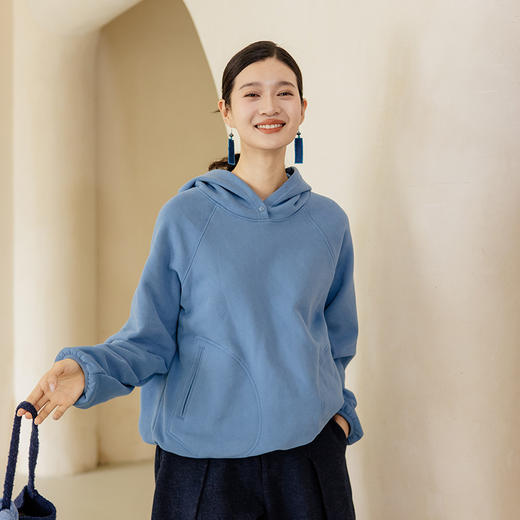 绽放旅行女装760朵/大大的帽衫纯棉加厚磨毛下摆橡筋收褶连帽卫衣 商品图0