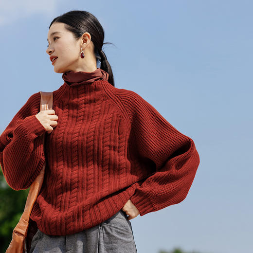 绽放旅行女装807朵/绞花毛衣秋冬*绵羊毛*绞花拼接套头毛衫 商品图0