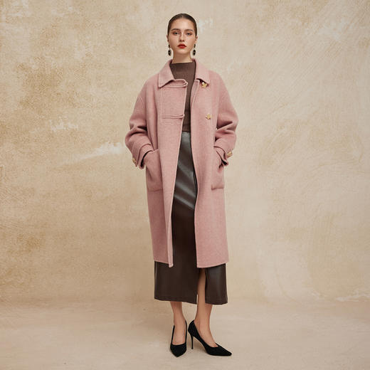 PH923斯尔丽24冬季新款双面羊毛大衣中长款设计感装饰扣廓形大衣 商品图3