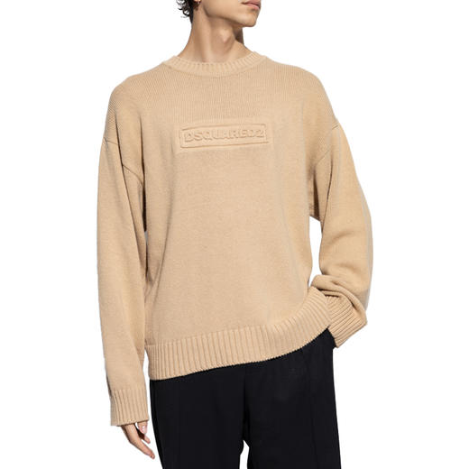 DSQUARED2 男士徽标提花棉质针织衫 驼色 S74HA1475 D13029 110 商品图1