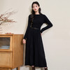 西遇长款黑色连衣裙女冬季新款老钱风腰部V字型设计裙子D0043934 商品缩略图0