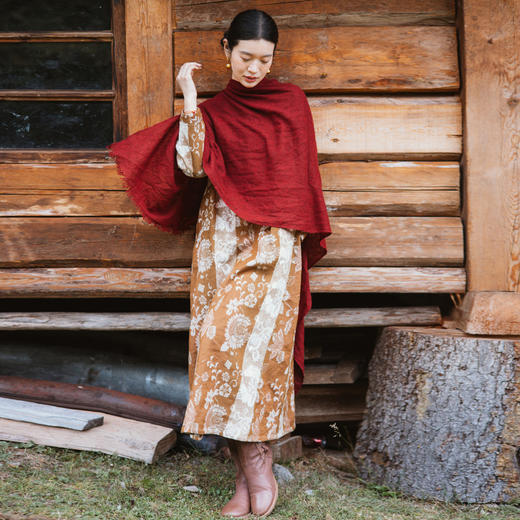 绽放旅行女装793朵/秋冬*加厚棉天丝民族风提花圆领长袖连衣裙 商品图2