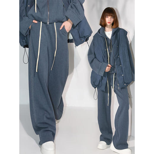 COCOBELLA重工撞色明线炒色花纱阔腿裤宽松直筒休闲裤PA0019 商品图2