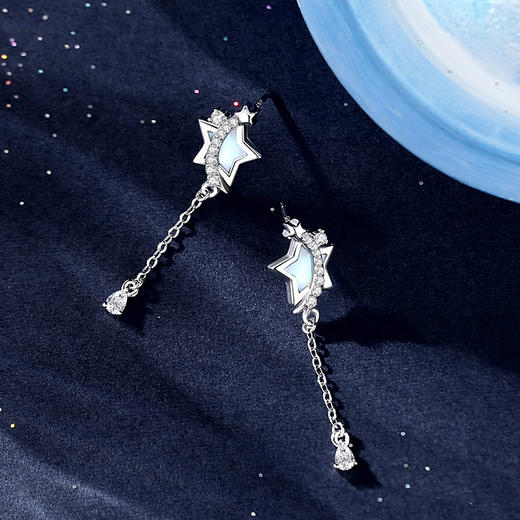 卡蒂罗/KADER 月光流星耳环 闪耀银河浪漫星星月光石仙气流苏耳钉 满镶宝石璀璨星辰养耳洞耳饰 925银 商品图3