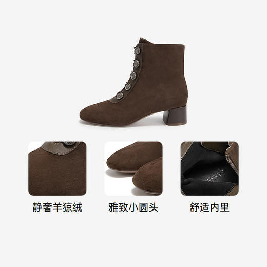 【静音系列】千百度轻奢羊皮粗高跟时装靴女款冬季短靴子A24584103 商品图3
