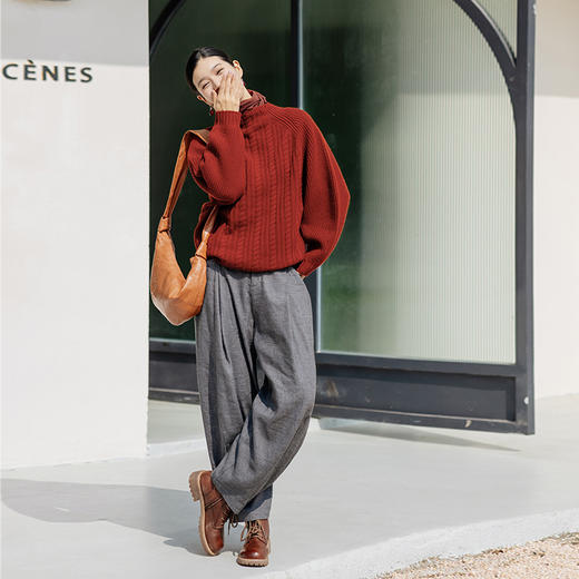 绽放旅行女装807朵/绞花毛衣秋冬*绵羊毛*绞花拼接套头毛衫 商品图2