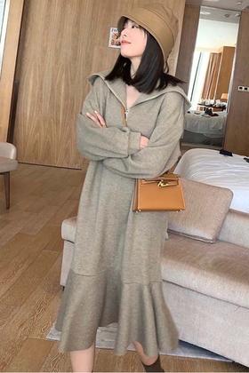 ANSUABEL 灰色纯棉针织连衣裙 10341