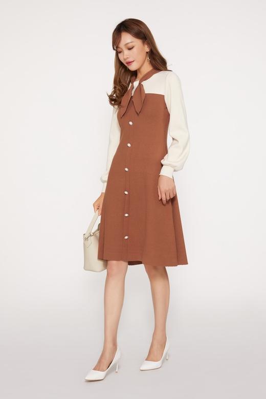 Le Malene 焦糖拼色系带领针织连衣裙 10267 商品图1