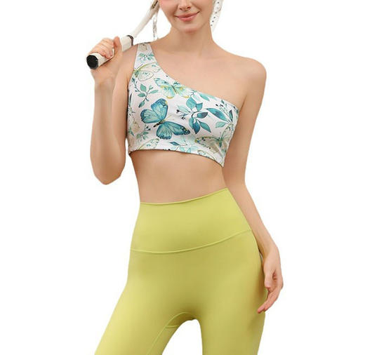 【126元任选2件】跃牌【漫西】系列 健身女孩性感斜肩运动印花防震聚拢美背套装Y225 商品图4