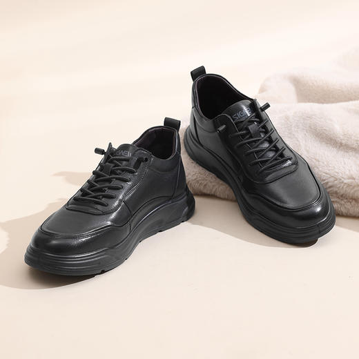 信诺真皮男鞋加绒保暖棉鞋2024冬季新款男士休闲皮鞋中年爸爸鞋子N24M115-90 商品图2