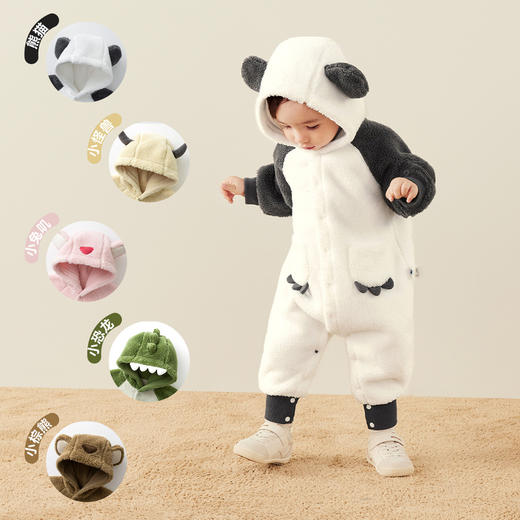 【暖芯绒绒衣】迷你巴拉外出连体衣男女童宝宝保暖双面绒萌趣连帽 商品图3