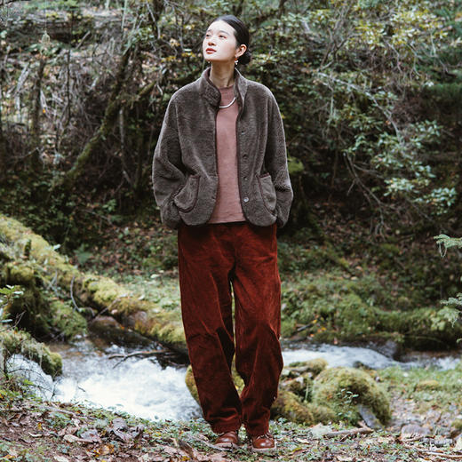 绽放旅行女装254朵/灯芯绒气球裤*全腰松紧脚口拼格纹休闲裤 商品图2