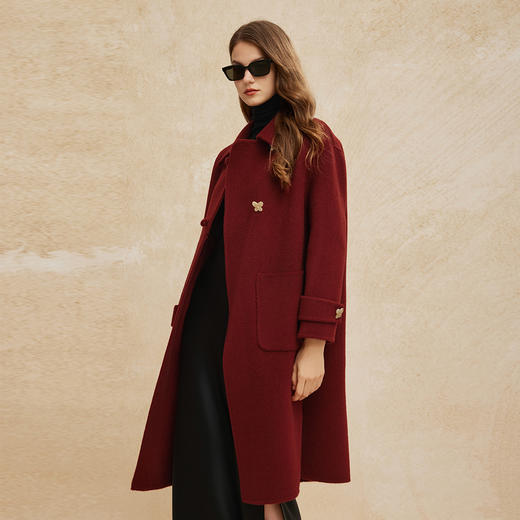 PH923斯尔丽24冬季新款双面羊毛大衣中长款设计感装饰扣廓形大衣 商品图6