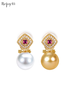 【天猫同款】悦甄 18k金红宝石珍珠钻石两戴款耳夹 法雅 商品缩略图0