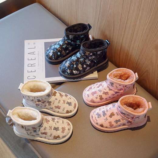 【女童保暖小熊雪地靴，温暖守护孩子的每一个冬季~】女童保暖小熊雪地靴 冬季儿童加绒加厚棉鞋 中大童男童皮面短靴-QQ 商品图2