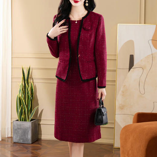 WWM-3999 喜婆婆婚宴装秋冬装新款时尚气质修身显瘦红色套装裙两件套 商品图2
