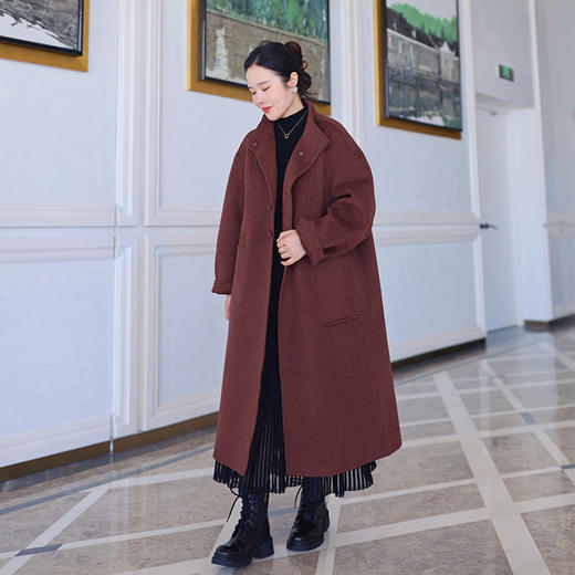 5%羊驼95%羊毛 廓形感简洁赤红色双面呢大衣 商品图1