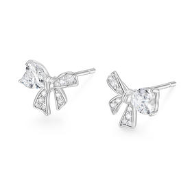 卡蒂罗/KADER 爱心缎带结耳钉 在逃公主满镶宝石甜美蝴蝶结耳饰 闪耀璀璨轻奢小巧高级感元气少女结配饰 925银