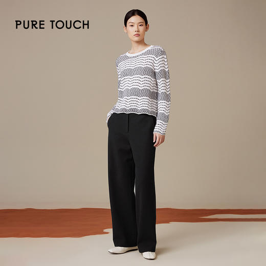 pure touch肌理感圆领针织长袖绵羊毛时尚设计感上衣2024年秋冬新 商品图1