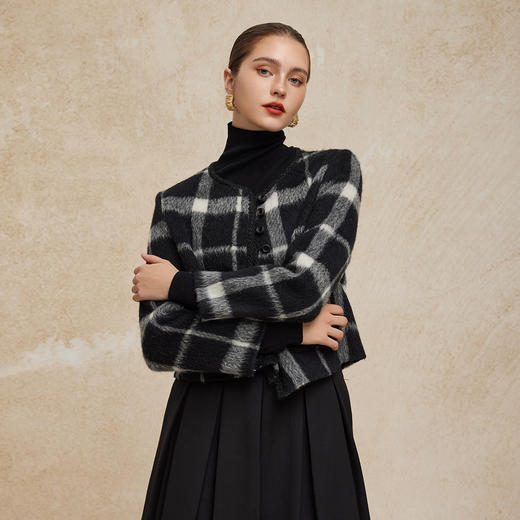 PH949斯尔丽24新款小香风格子时尚减龄小个子显瘦双面呢羊毛短大衣 商品图4