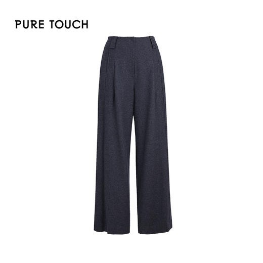 pure touch女士精纺绵羊毛阔腿裤2024秋冬宽松廓形双褶松弛感裤子 商品图4