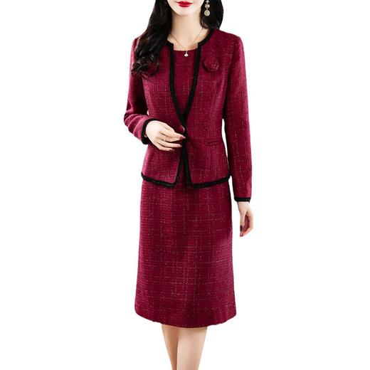WWM-3999 喜婆婆婚宴装秋冬装新款时尚气质修身显瘦红色套装裙两件套 商品图4