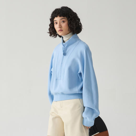 谜底套头卫衣长袖女2024冬季新品休闲风时尚半拉链上衣244MV1622 商品图0