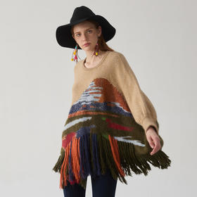 谜底套头针织衫女2024冬季新品复古风宽松A型中长款毛衣244MZ1867