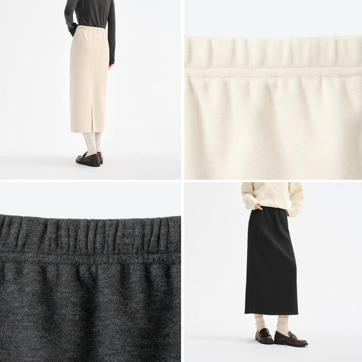 【严选】诗凡黎羊毛直筒半身裙2024年冬季新款复古风优雅气质显瘦百搭裙子7FA140261 商品图3