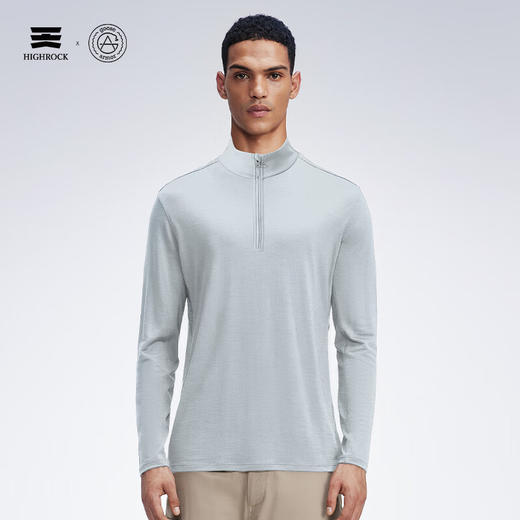 天石鹅铠甲半开领美利奴羊毛T恤男士长袖弹力户外运动登山徒步G204 商品图8