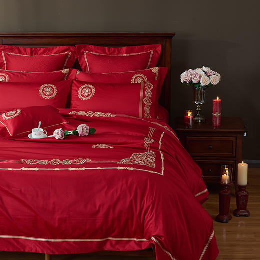 【品牌直营】【婚庆系列 真爱一生】奢享100支刺绣匹马棉婚庆套件四件套六件套 商品图3