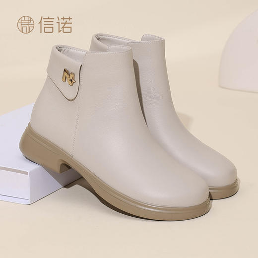 信诺女鞋真皮软底短靴女2024秋冬新款不加绒单靴中老年妈妈鞋棉鞋M868-15C 商品图2